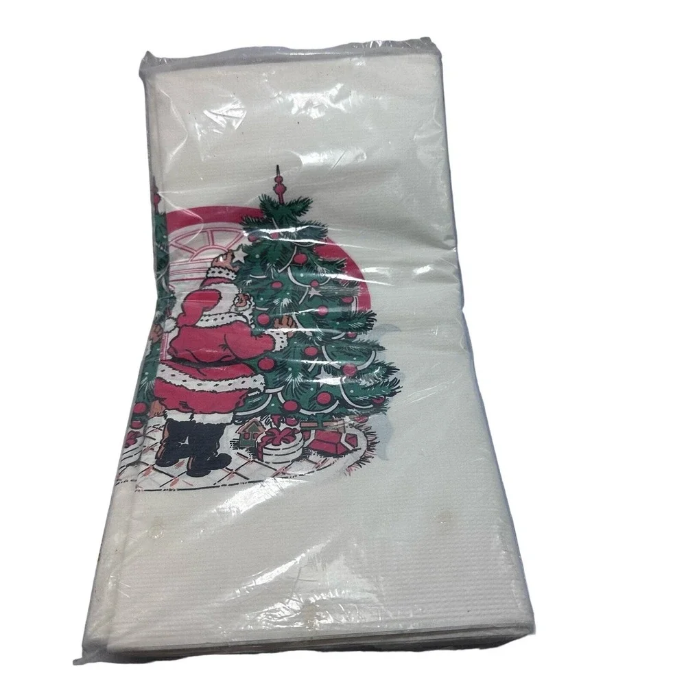 Lawrence Products Vintage Christmas Santa Paper Tablecover‎ 54x96 New Sealed USA